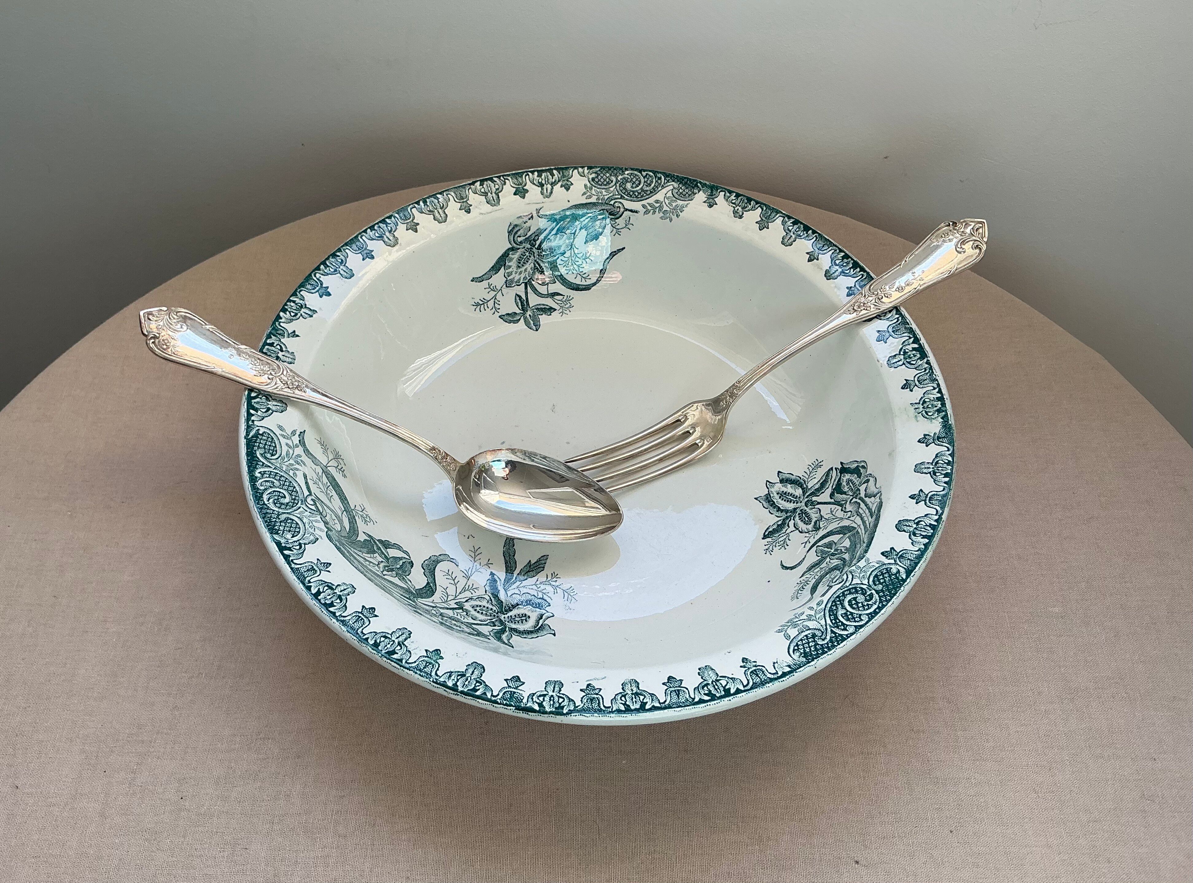 Old hollow dish, Ironstone, green floral decoration, 28 cm.