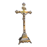 19th-century brass crucifix on a base