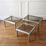 Set of 3 nesting stainless steel coffee tables 1970