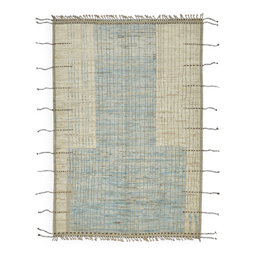 Tapis tribal unique noué à la main en laine beige 204 cm x 300 cm