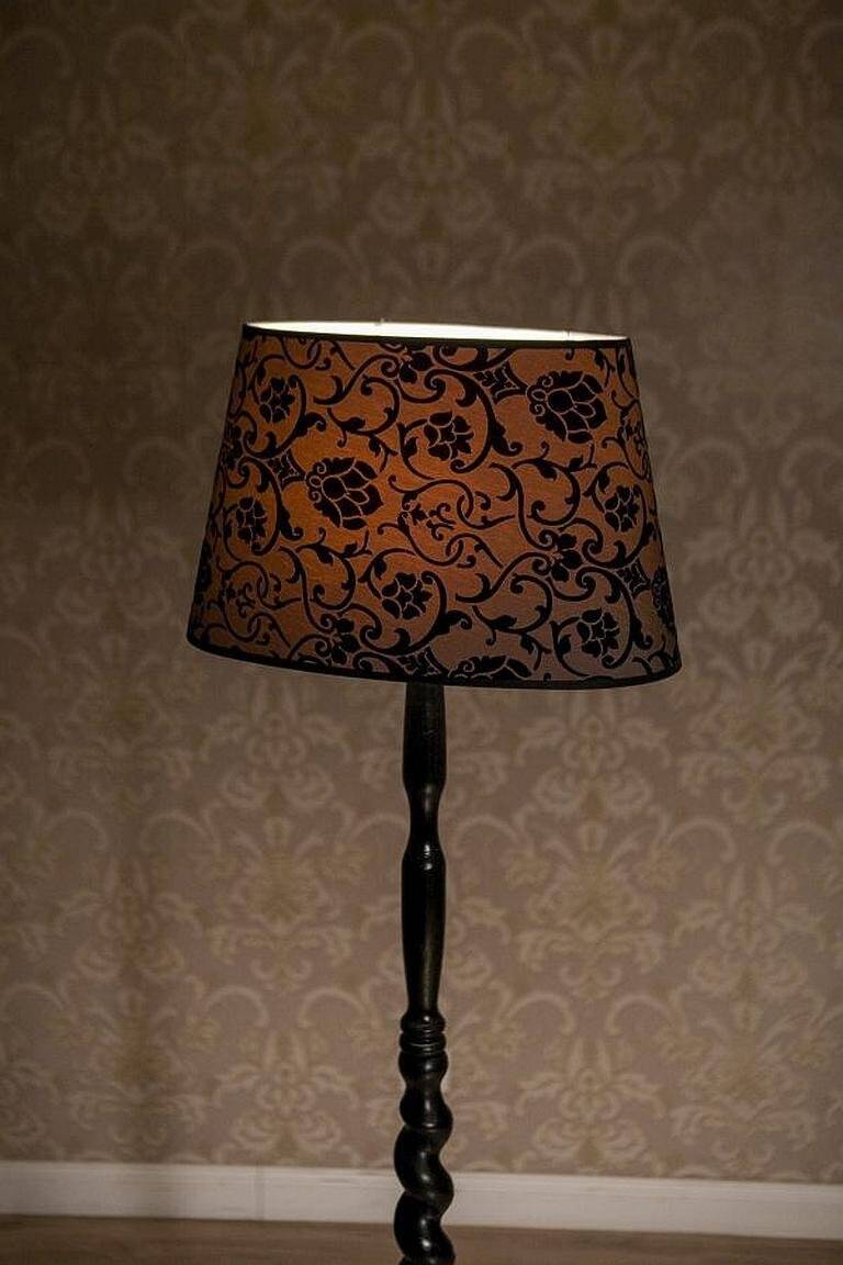 Early 20th Century Floor Lamp with Floral Fabric Shade, 1950s