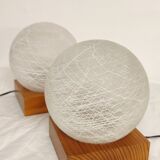 Pair of wooden and glass table lamps. Italy, 1970s.