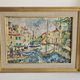 Oil painting on canvas Landscape - Port of Martigues signed Michel 1961