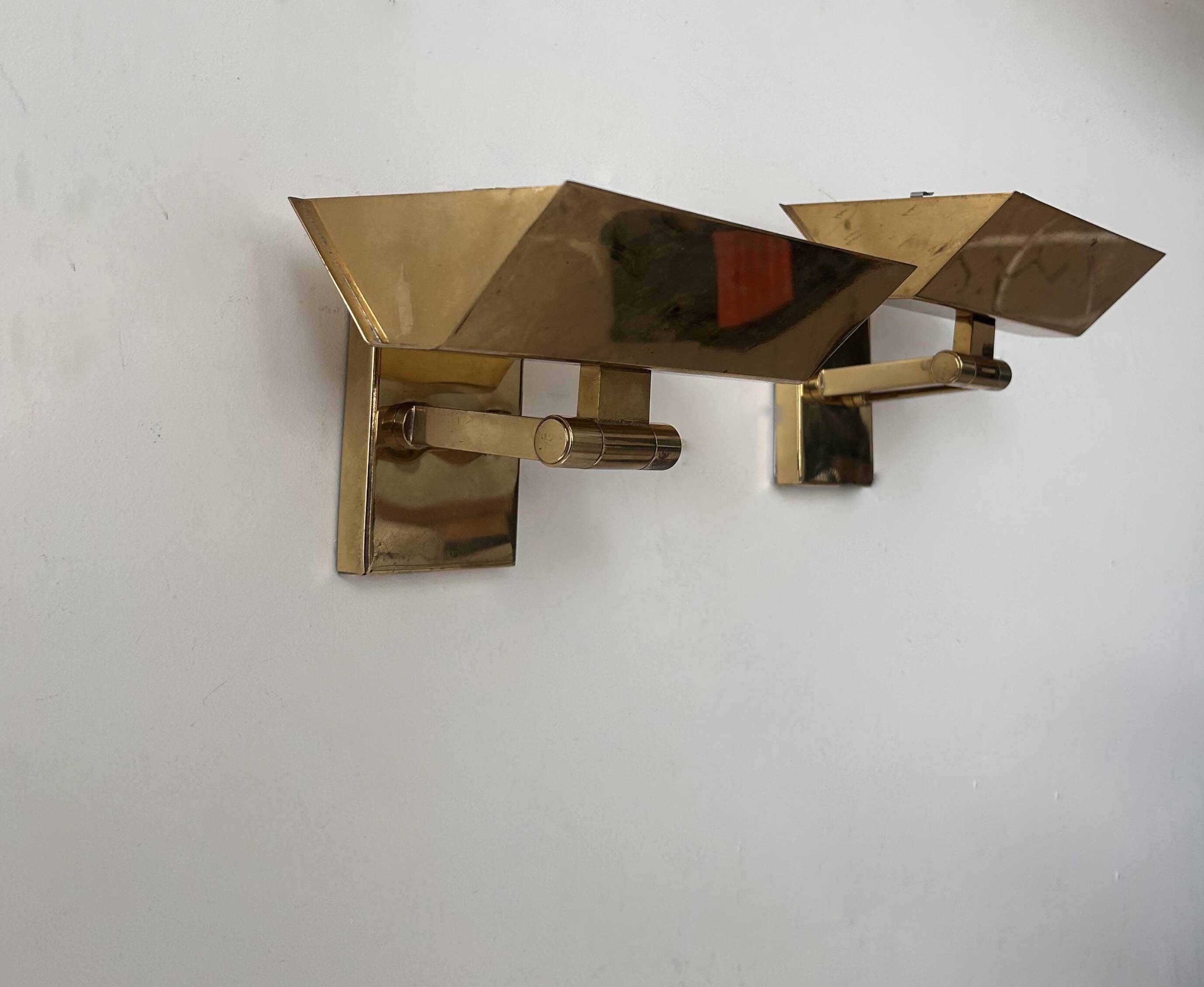 Pair of vintage adjustable wall lights, solid brass, Italy 1970