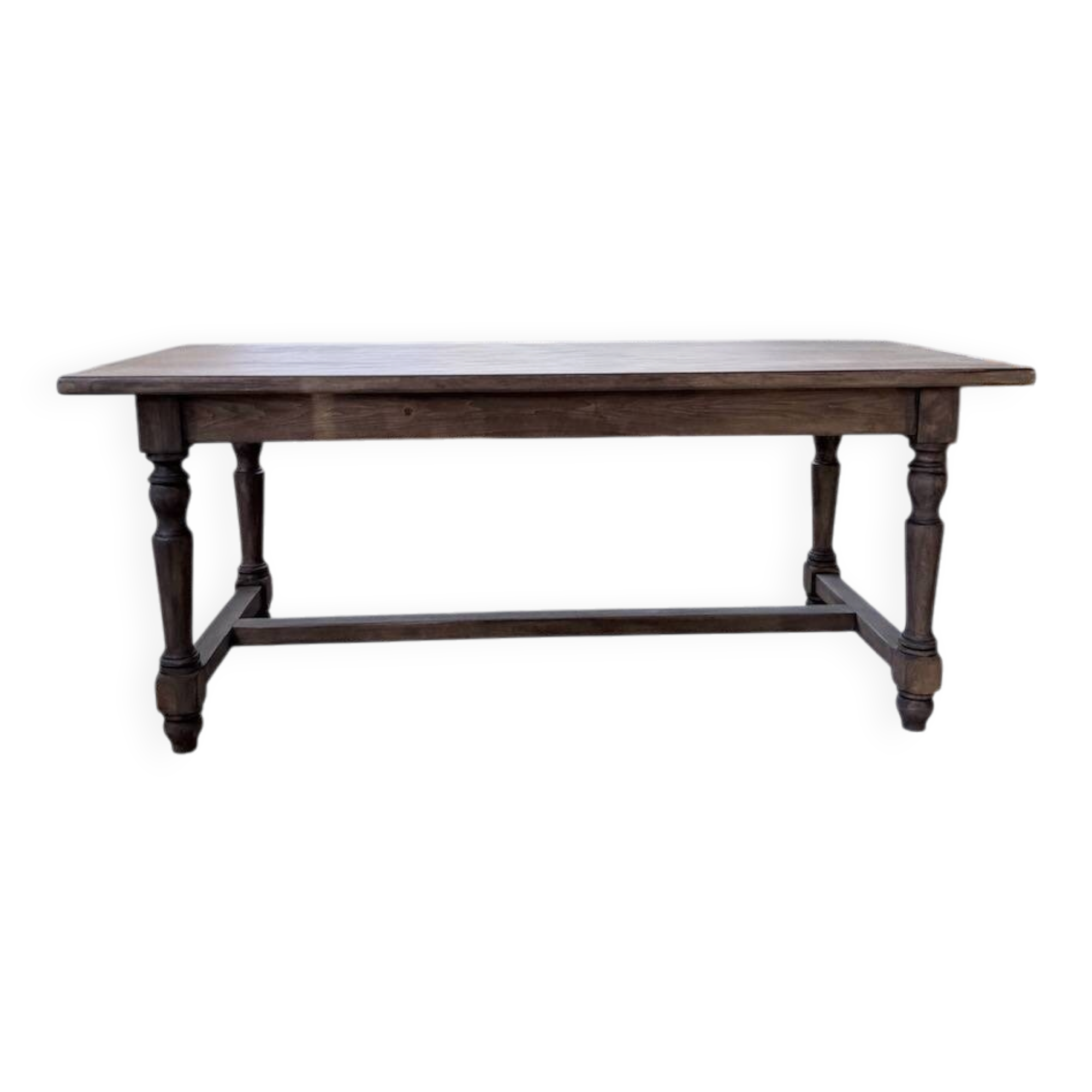 Farm table with turned legs, made of pine and birch, 180cm.