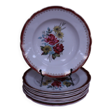 8 deep plates in half porcelain signed FB Floral decoration