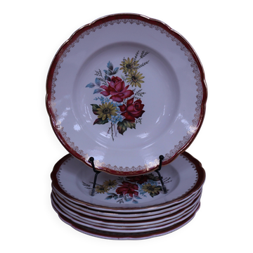 8 deep plates in half porcelain signed FB Floral decoration