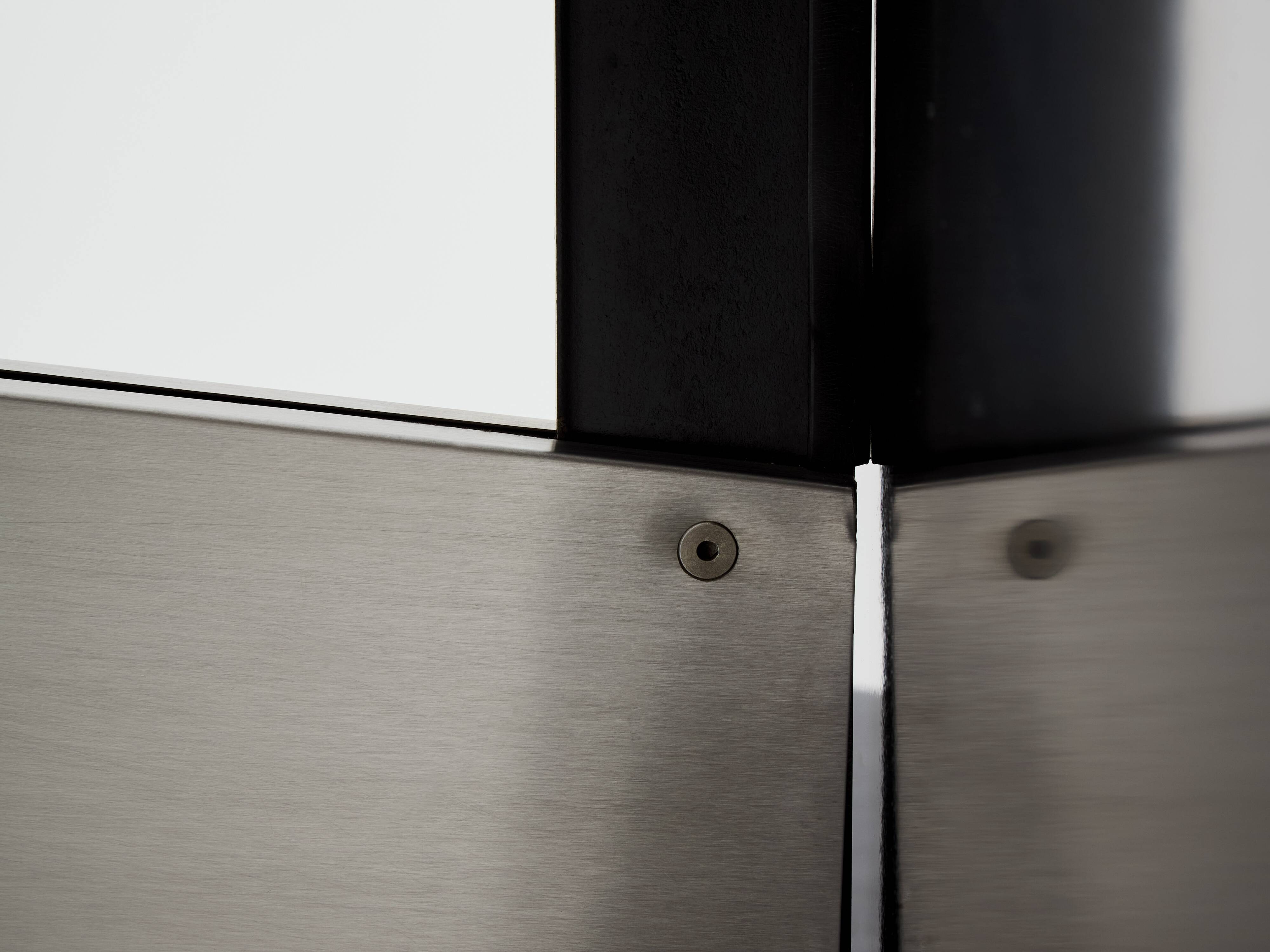 Table by Luigi Saccardo for Maison Jansen brushed steel black glass 1970