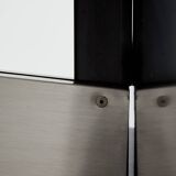 Table de Luigi Saccardo pour Maison Jansen acier brossé verre noir 1970