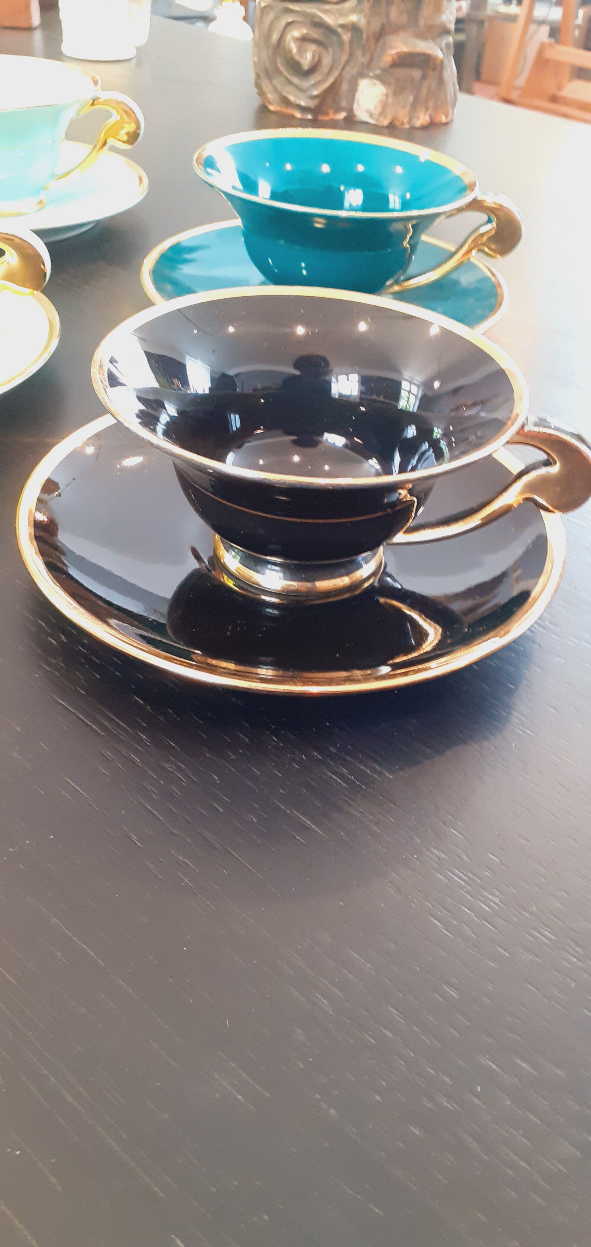 6 cups and saucers porcelain salins vintage year 50