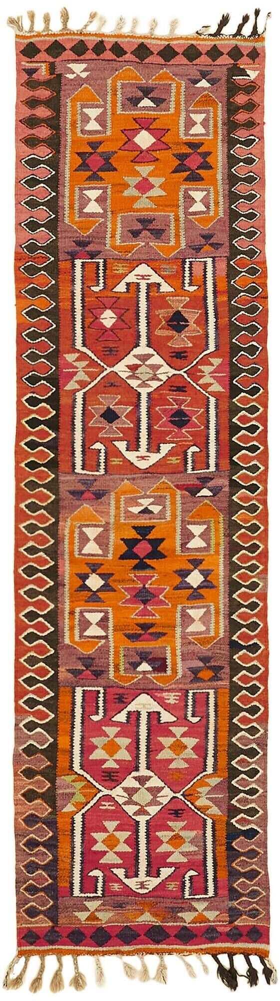 Turkish Handwoven Vintage Herki Kilim 90 cm x 307 cm