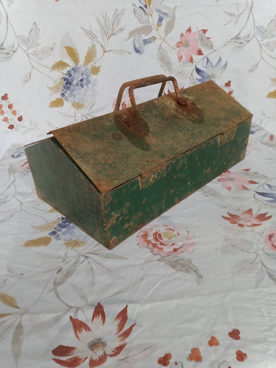 Ancienne Boîte à Outils En Métal Vert Excelsior - Occasion Vintage - Rangement Portable Pour Atelier Ou Décoration