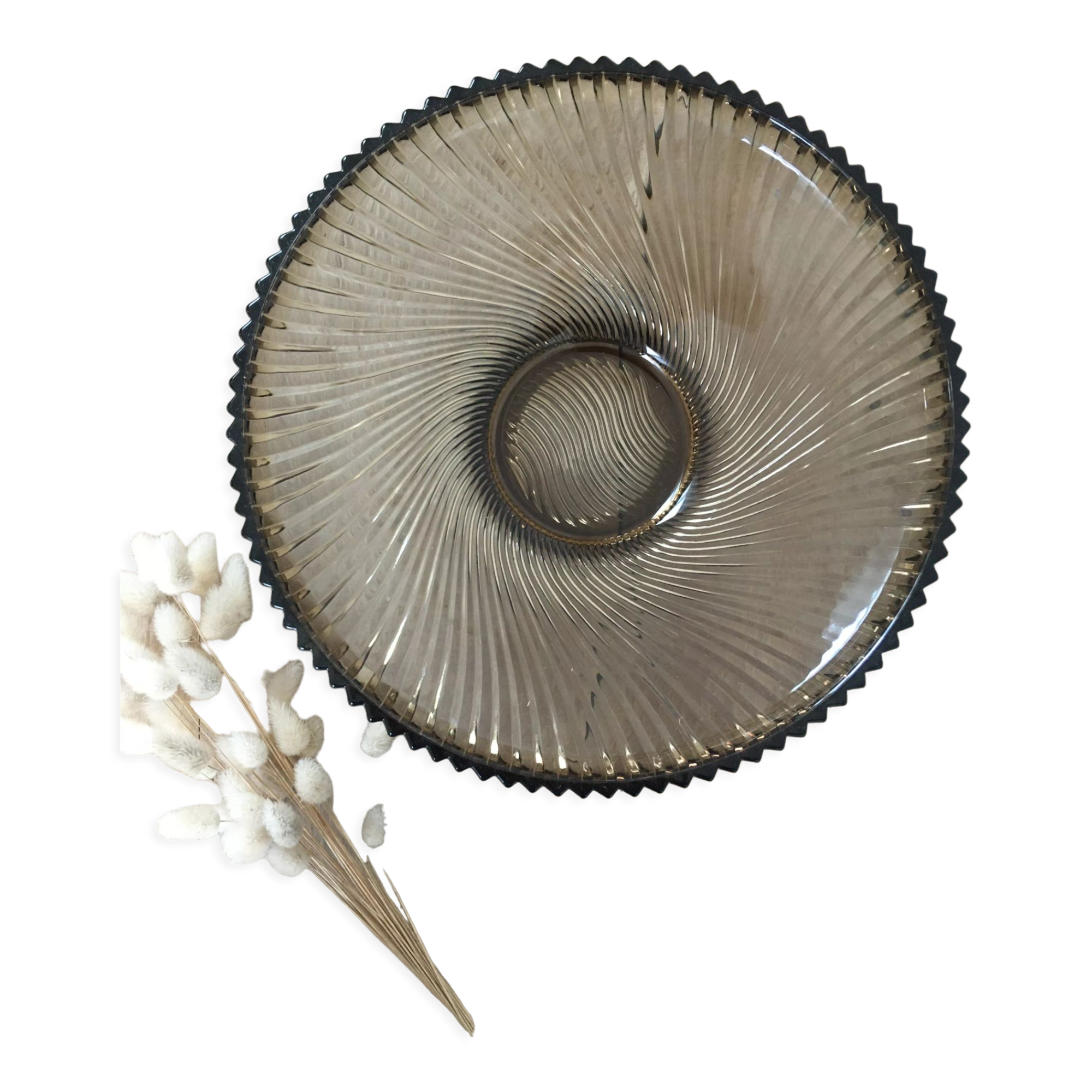 70s smoked glass fruit basket