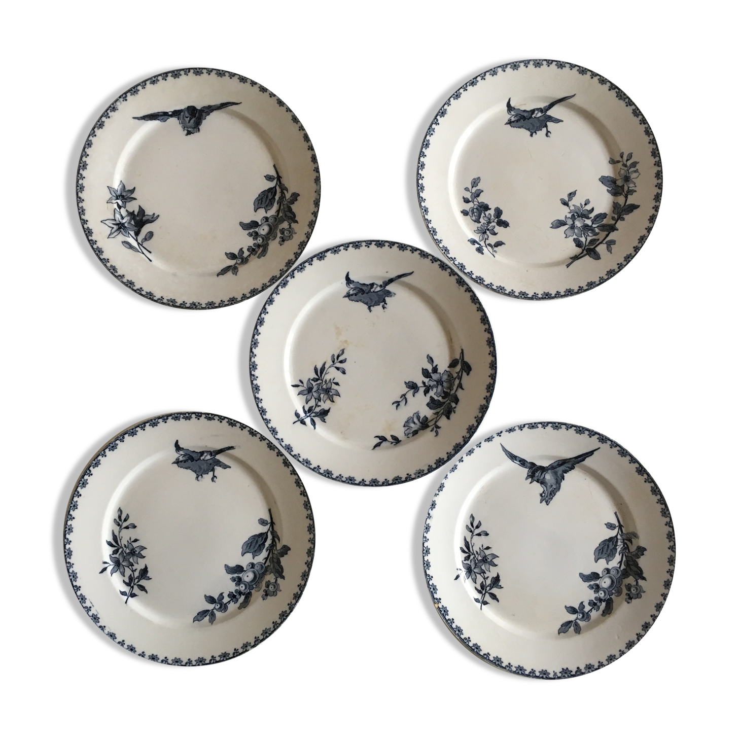 Assiettes Sarreguemines Colibri terre de fer fin 19e
