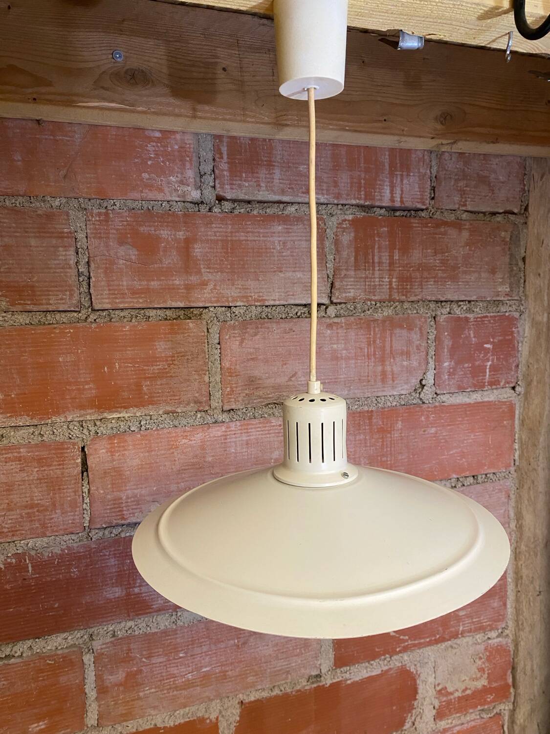 Antique Kitchen Pendant Light White Lacquered Metal 70s Vintage