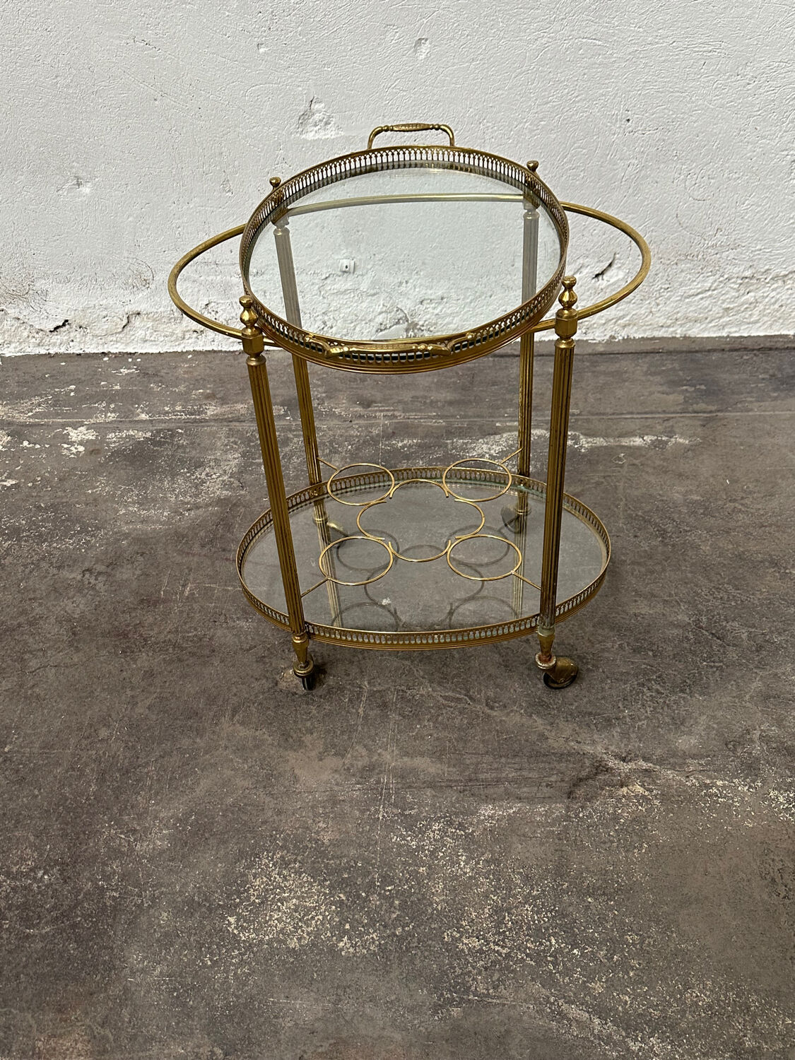 Rolling serving cart, brass service trolley