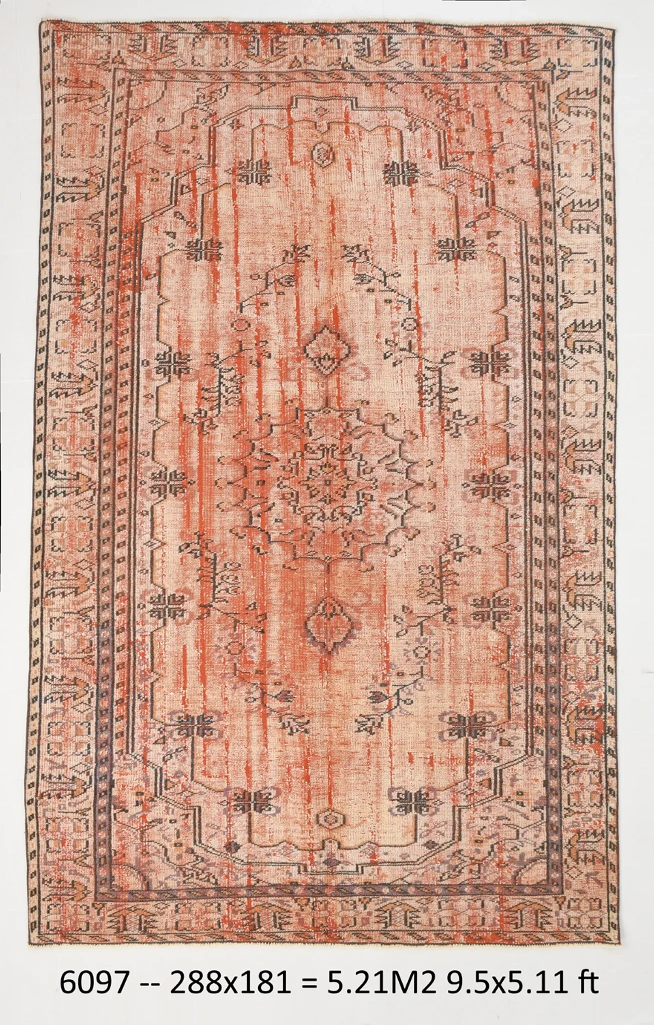 Terracotta & Red Vintage Persian Rug, Turkish Handmade Wool Rustic Carpet