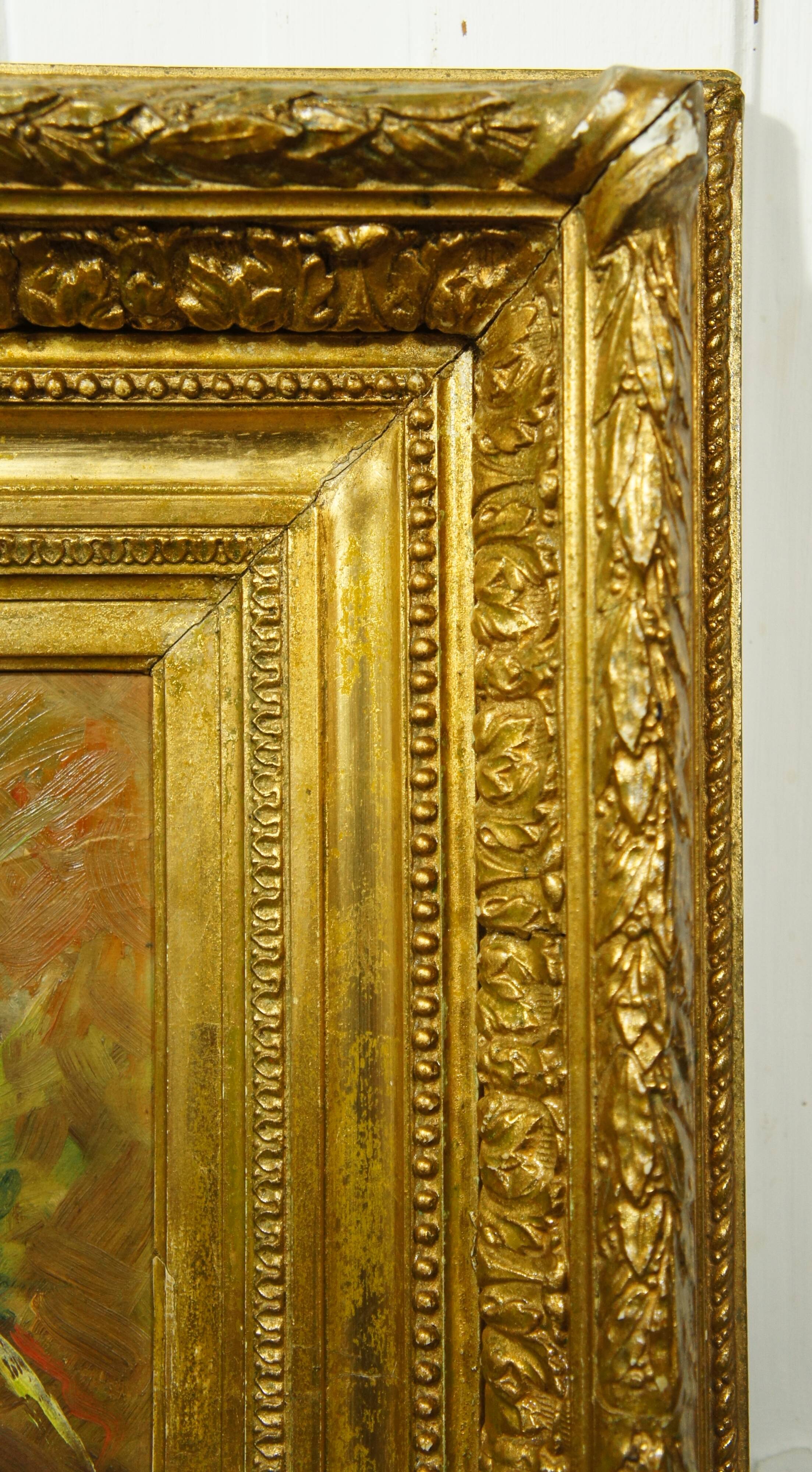 Huile sur bois Paul Féron, cadre à la feuille d'or