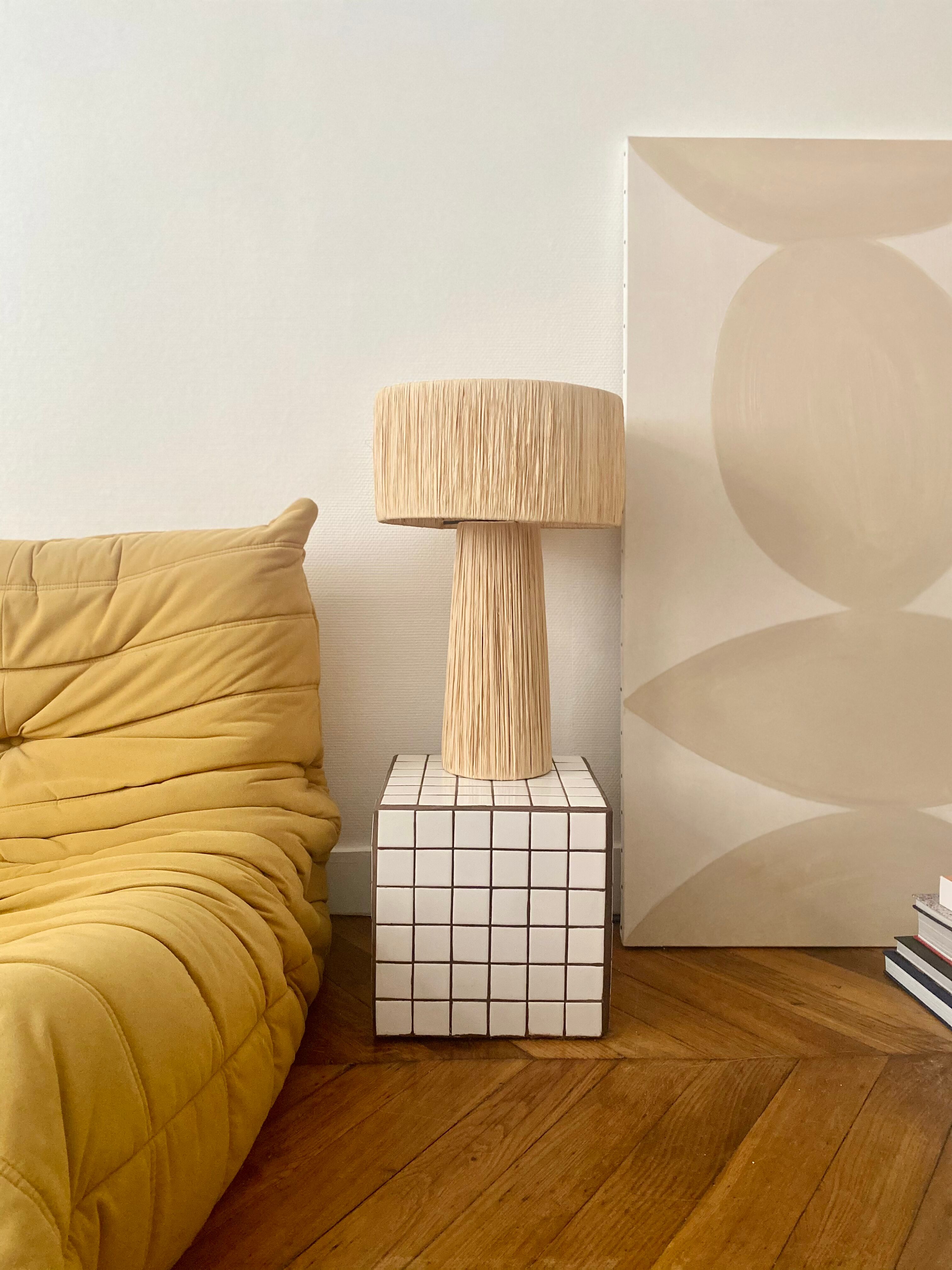 Minimalist raffia bedside table lamp