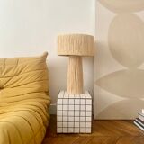 Minimalist raffia bedside table lamp