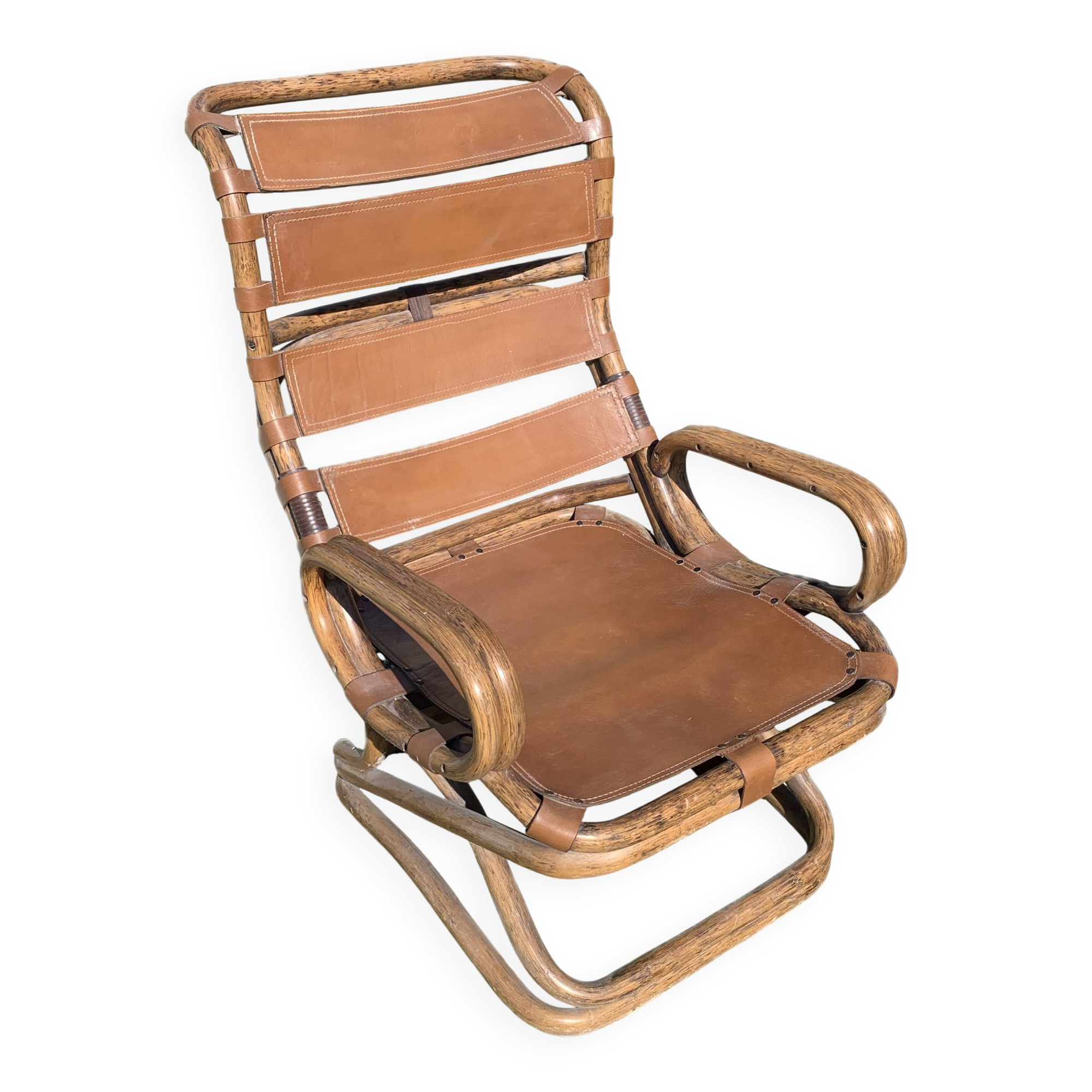 Fauteuil de Tito Agnoli relax bambou et cuir