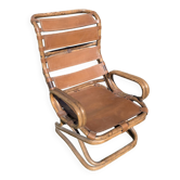 Tito Agnoli relax armchair in bamboo and leather