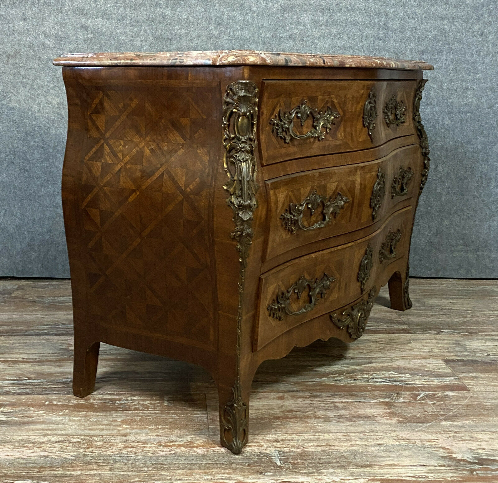 Convenient tomb Louis XV in precious wood marquetry around 1880