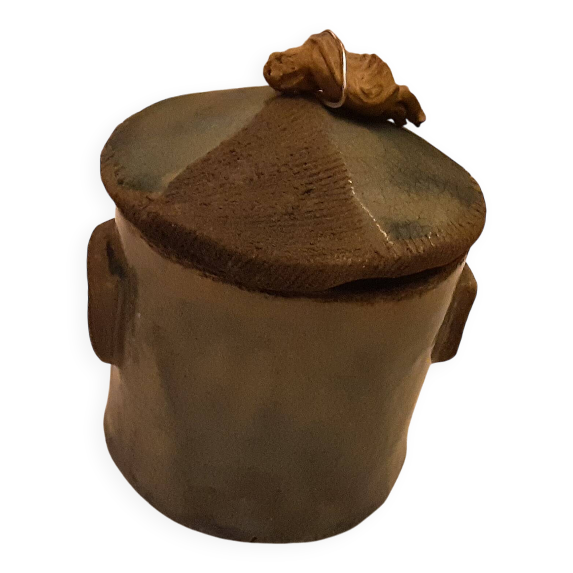 Glazed terracotta pot, gloss and matte, black felt lined on the base