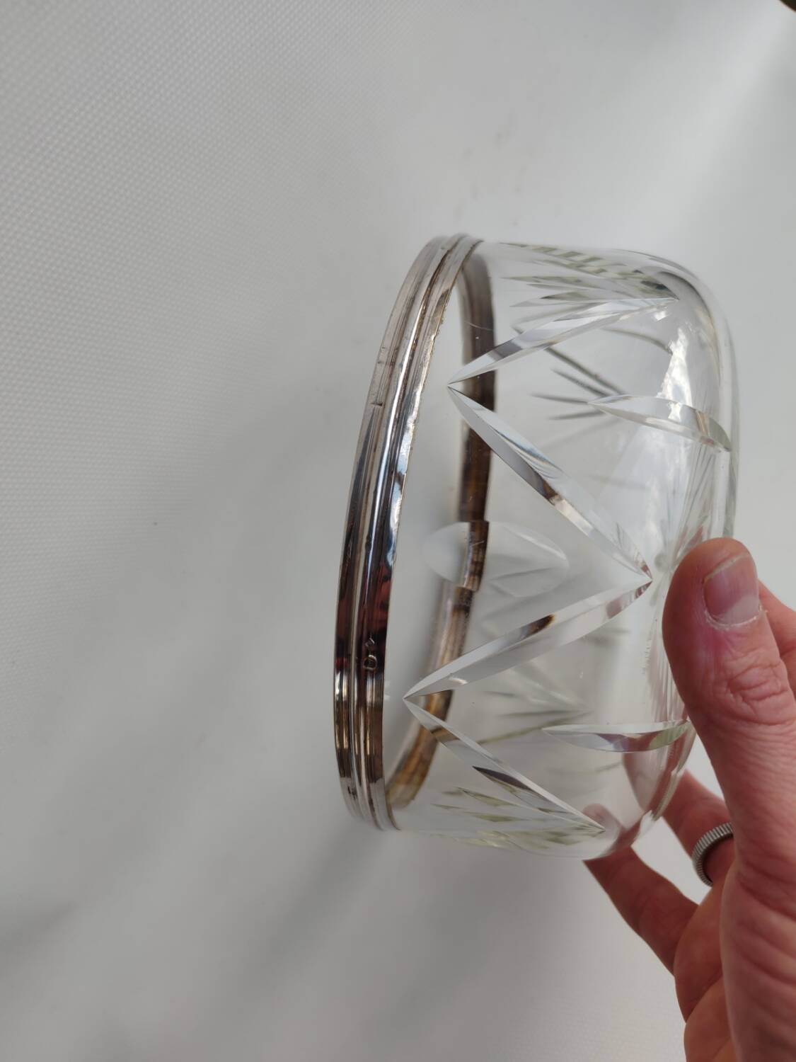 Crystal salad bowl with solid silver rim, first part of the 20th century.