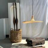 Small suspension, rattan luminaire in hat shape D:60cm