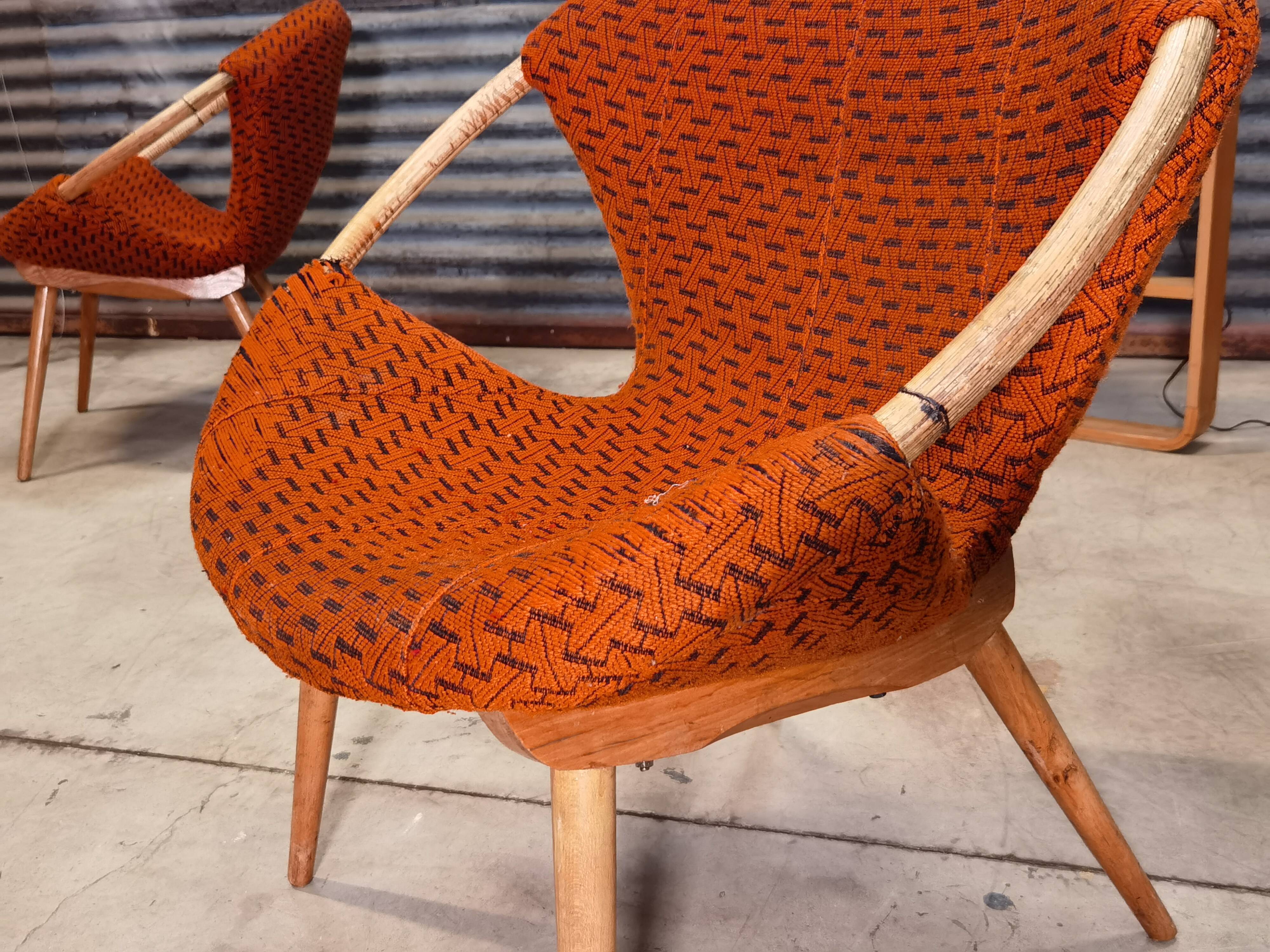 Czechoslovak shell armchair rattan wood fabric