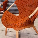 Czechoslovak shell armchair rattan wood fabric