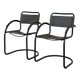 Vintage cantilever lounge chairs — pair, grey leather and tubular steel