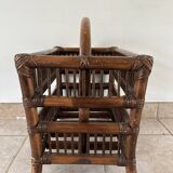 Rattan and wood magazine rack - VINTAGE (1970)