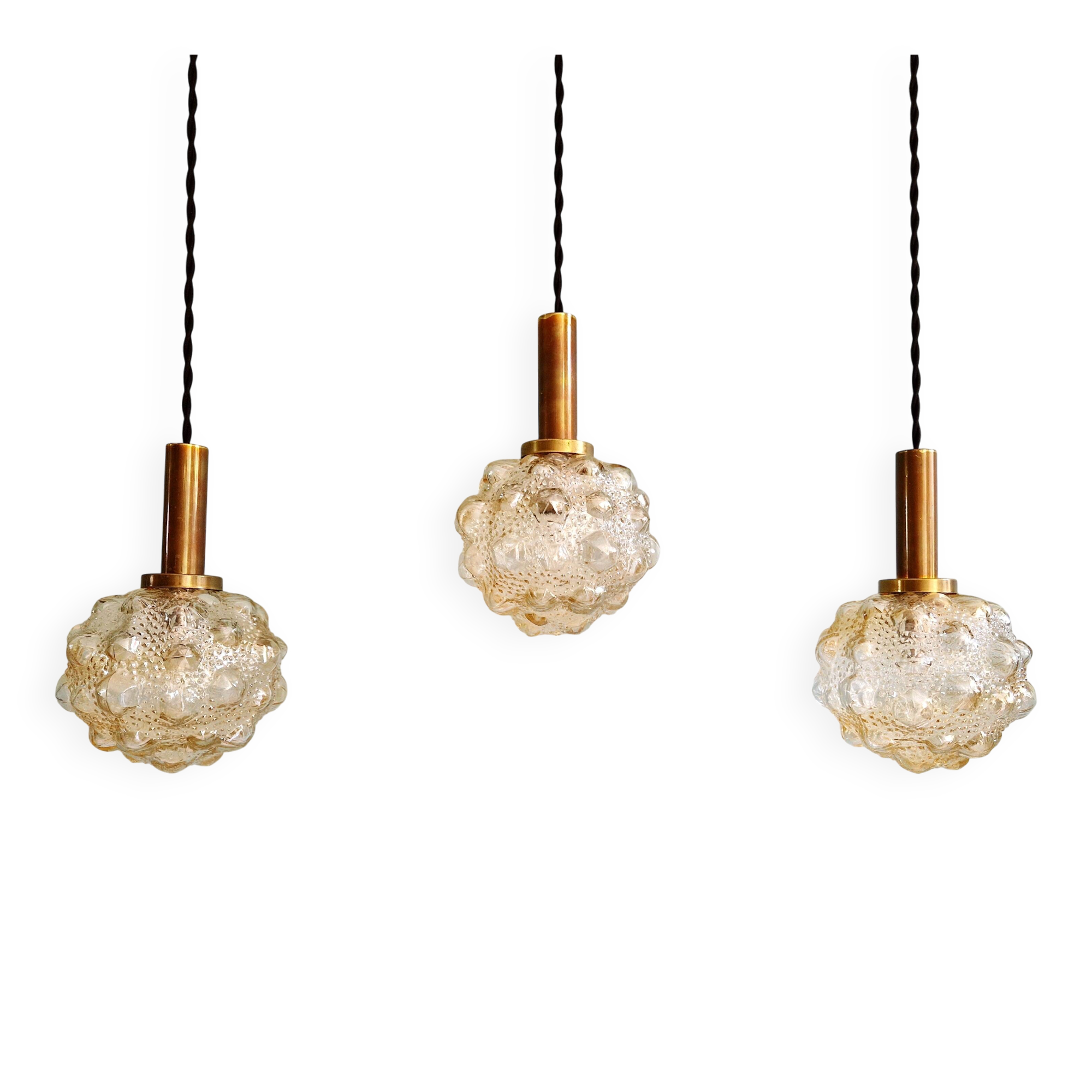 Amber bubble glass suspension trio, design H. Tynell, 1970