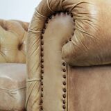 Chesterfield armchair made of cowhide leather in a light cognac colour