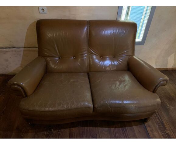 Salon en cuir 3 pièces, 1 canapé et 2 fauteuils marque Sièges de Luynes  numéroté | Selency
