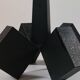 Vintage mid-century geometric brutalist floor candle holder.