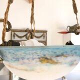 Suspension/Muller Glass Paste/Turquoise Blue & Bronze Frame/Art Nouveau