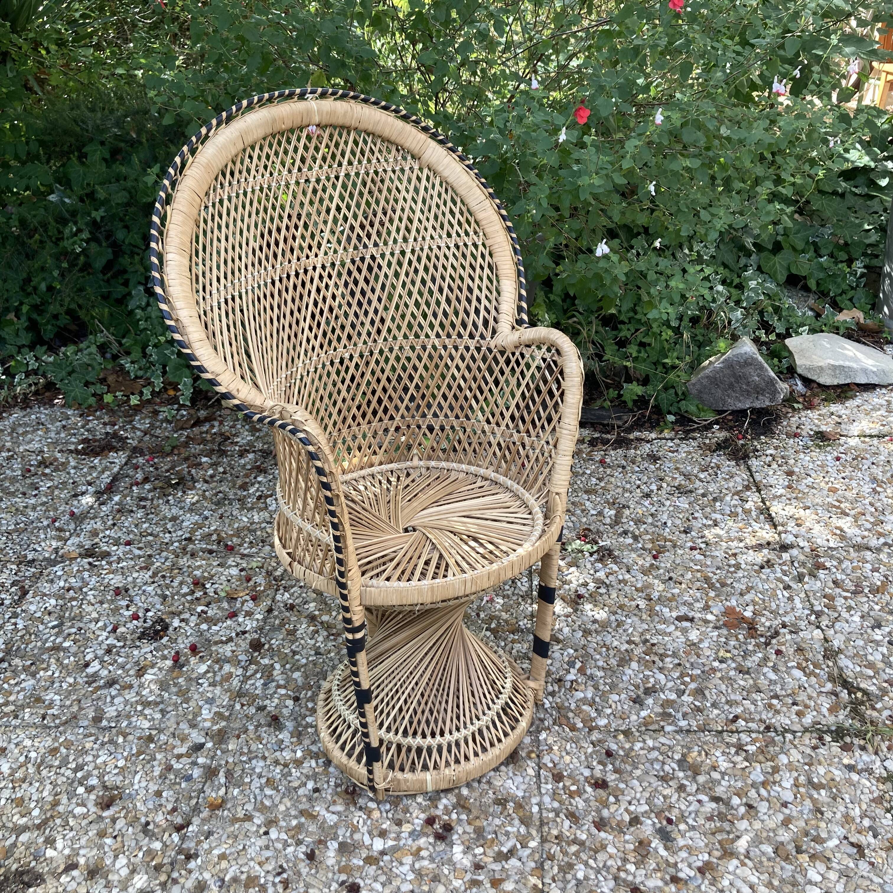 Set of 3 vintage rattan armchairs