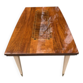 Scandinavian extendable dining table in wood and beautiful lacquered marquetry 230cm