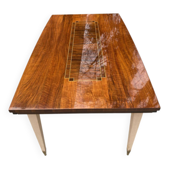 Table à manger scandinave extensible bois et belle marqueterie laquée 230cm