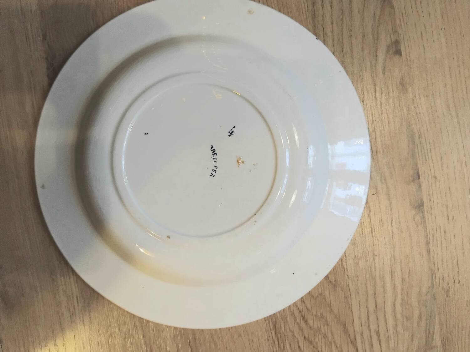 Set of 4 mismatched blue Terre de Fer soup plates