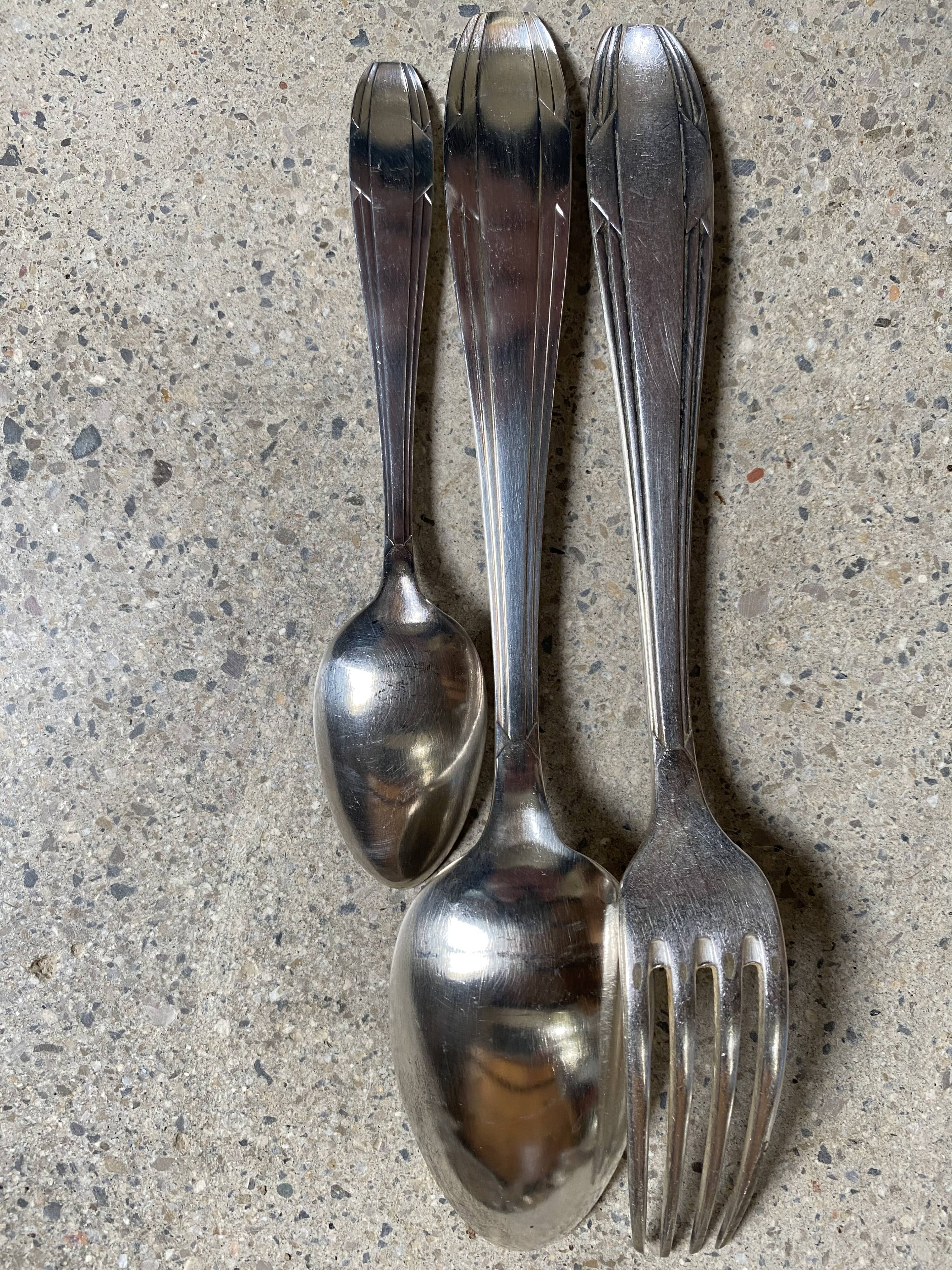 Silver metal cutlery art deco 63 pieces