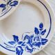 4 vintage ironstone dessert plates Digoin Sarreguemines Hubert blue