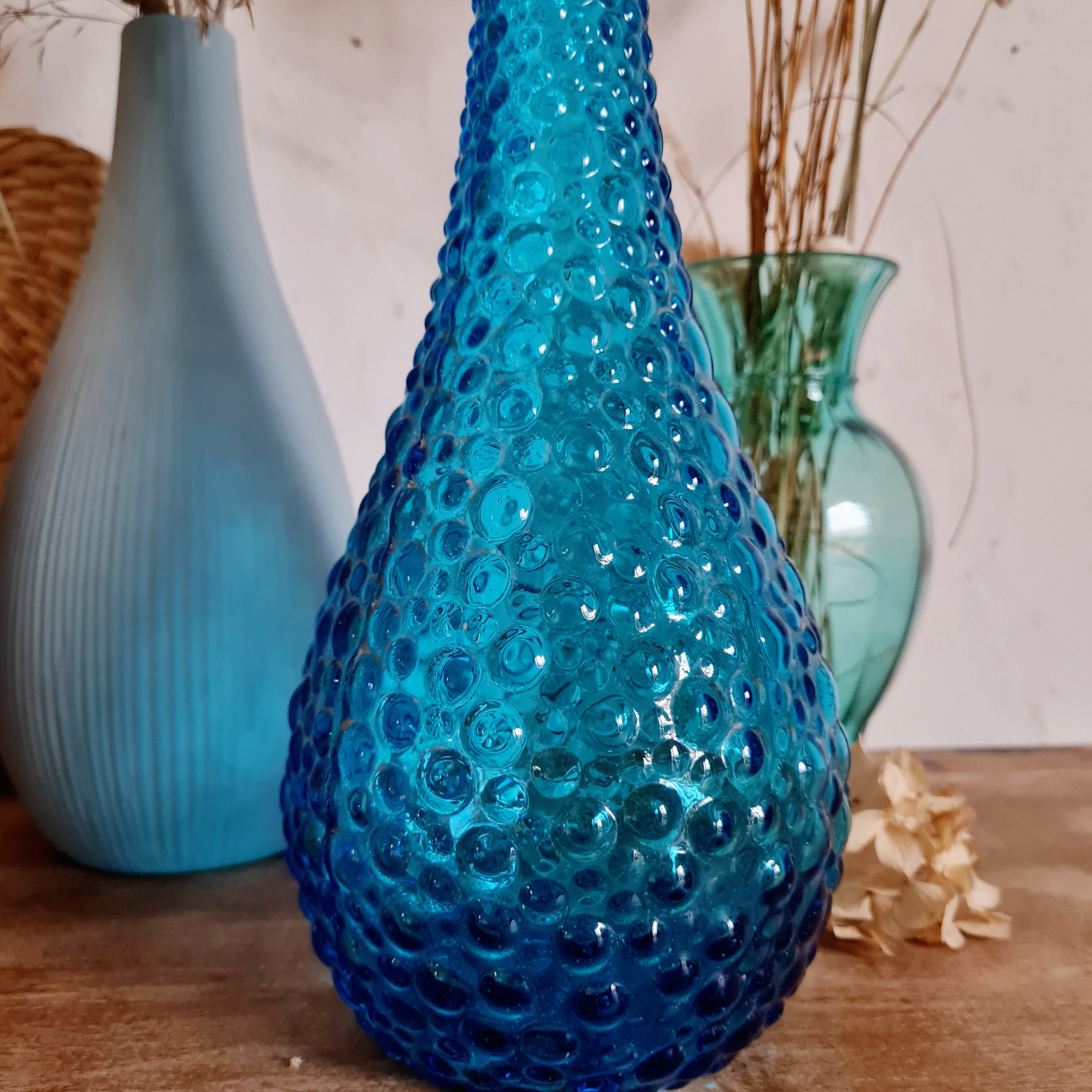 Italian Empoli vase in blue bubble glass
