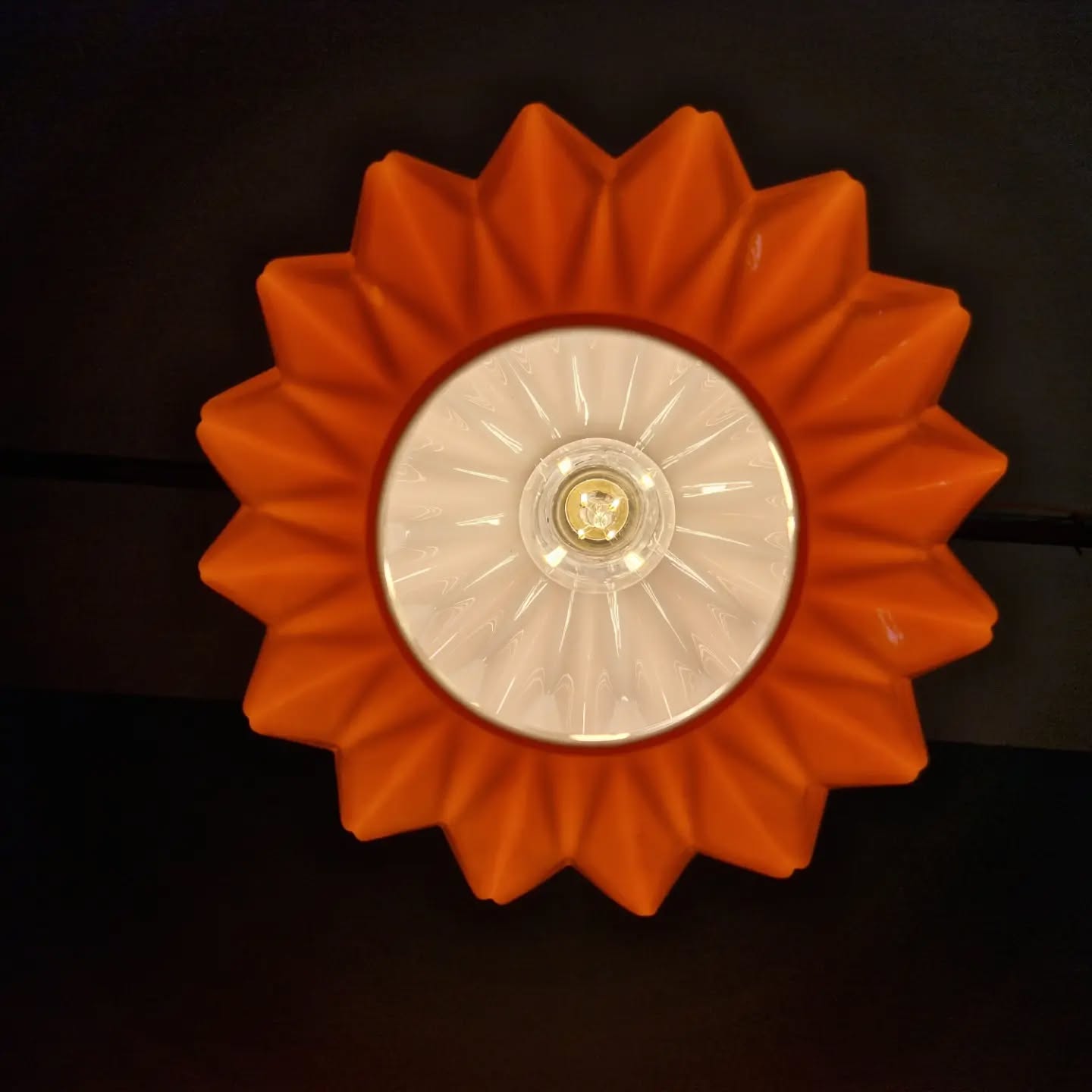 Vintage suspension in orange opaline, 1970