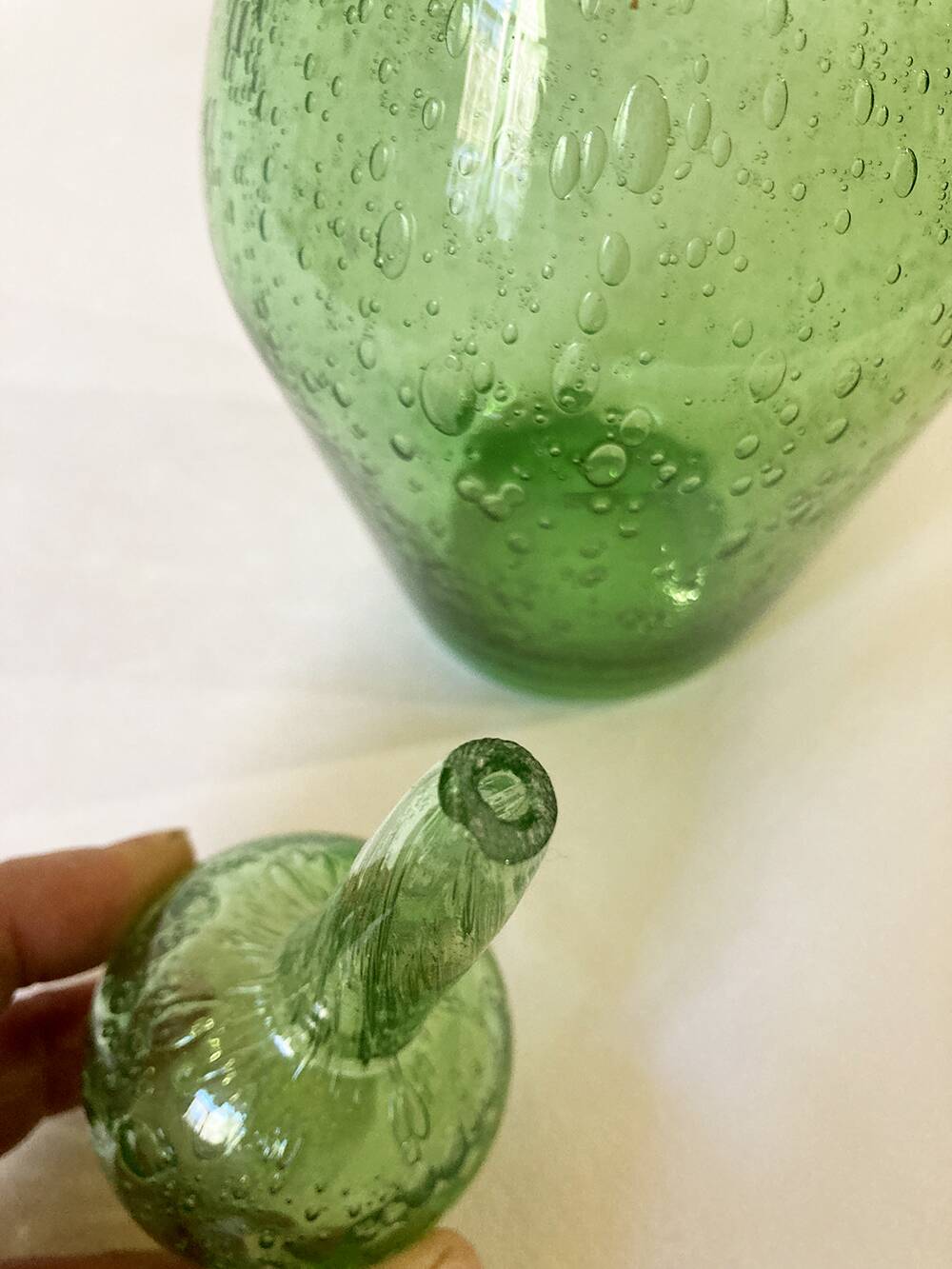 Biot green bubble glass carafe