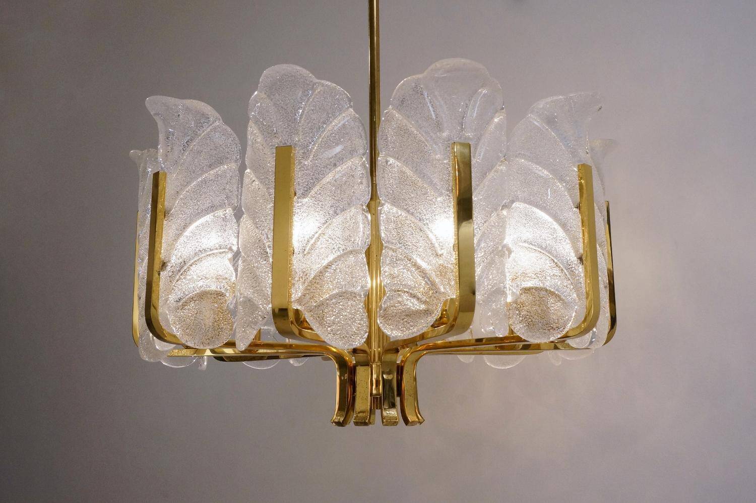 1 of 3 Stunning chandelier by Carl Fagerlund, Murano glass leaves, 1960s