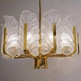 1 of 3 Stunning chandelier by Carl Fagerlund, Murano glass leaves, 1960s